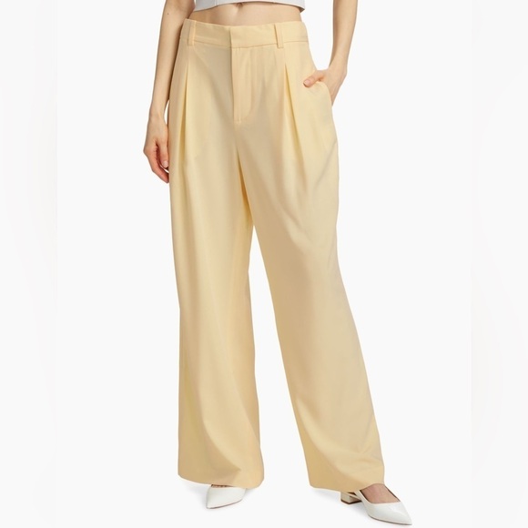 Ronny Kobo Stretch Twill Pleated Wide-Leg Slouchy Trousers Pants Large Yellow - Picture 1 of 16